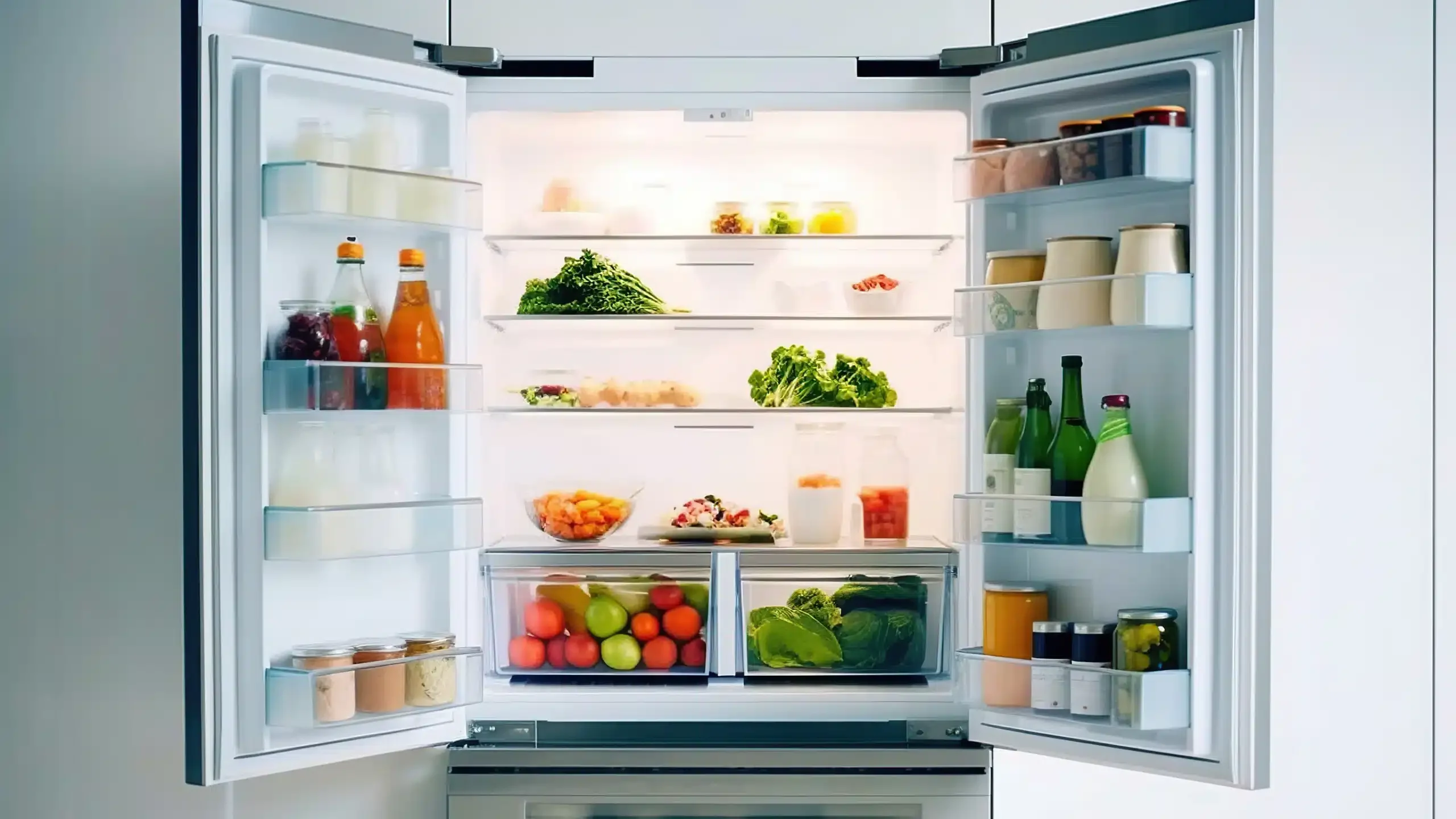 Rozmieszczenie produktów w otwartej chłodziarce side by side z komorą zero optymalnie wykorzystujące rozkład temperatury w lodówce