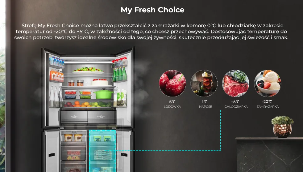 zalety funkcji My Fresh Choice w lodówce Hisense RQ768N4GBE z szufladą do próżniowego przechowywania żywności