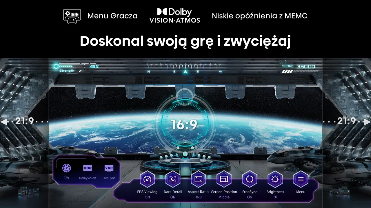 Menu gracza w telewizorze do konsoli Hisense U8NQ
