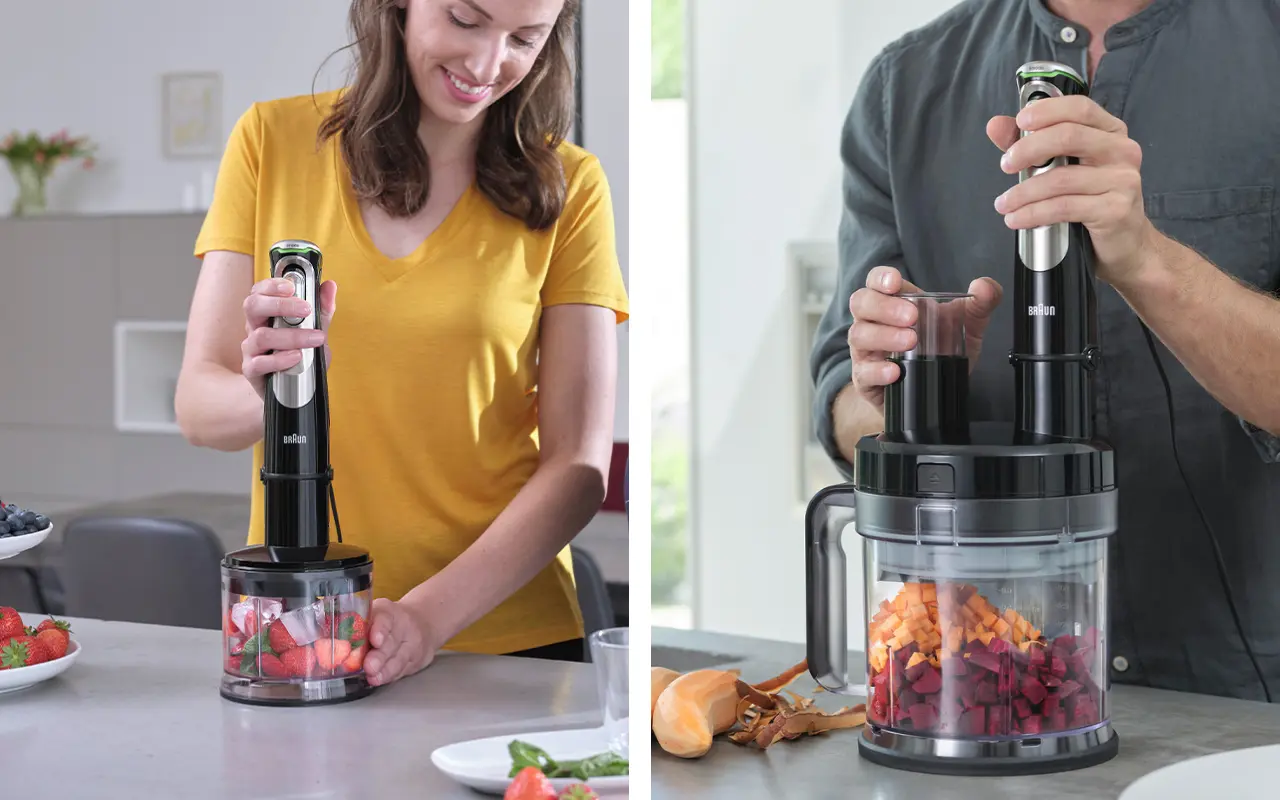 przystawki blendera ręcznego Braun MultiQuick 9: rozdrabniacz i malakser podczas użytkowania