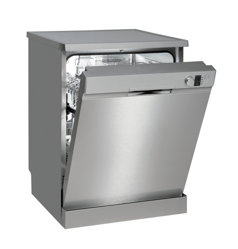 Zmywarka wolnostojąca 60 cm w kolorze inox z uchylonymi drzwiami
